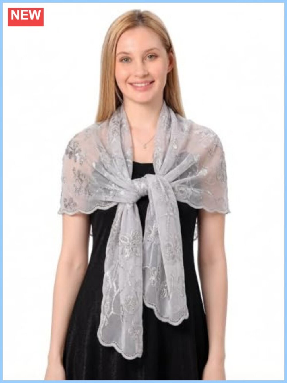 Sequin Floral Shawl Wrap Evening Scarf One Size Elegant Formal Stole